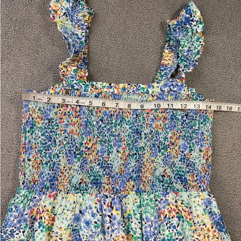 J. Crew Dress Floral Cotton Smocked Midi Tiered Multicolor Size Medium - Picture 8 of 10